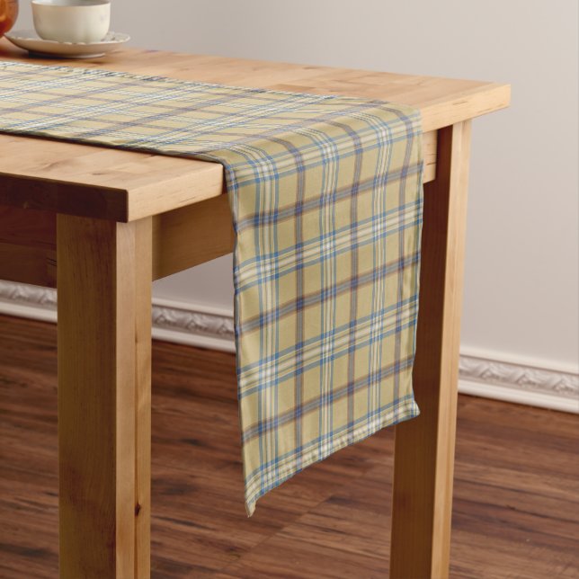 Caminho De Mesa Pequeno Tan and Wedgewood Blue Plaid (No Local)