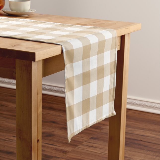 Caminho De Mesa Pequeno Tan Beige Plaid Gingham Table Runner (No Local)