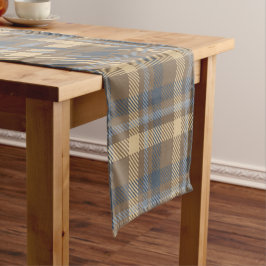 Caminho De Mesa Pequeno Tartan - Cores castanho, azul e areia