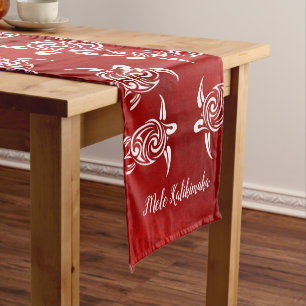 Caminho De Mesa Pequeno Tartarugas Brancas Vermelho Mele Kalikimaka