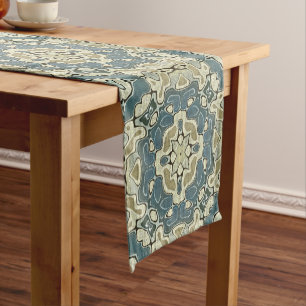 Caminho De Mesa Pequeno Teal Blue Green Cinza Ochre Hip Bohemian Bali Art