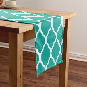 Caminho De Mesa Pequeno Teal Marroquino Quatrefoil