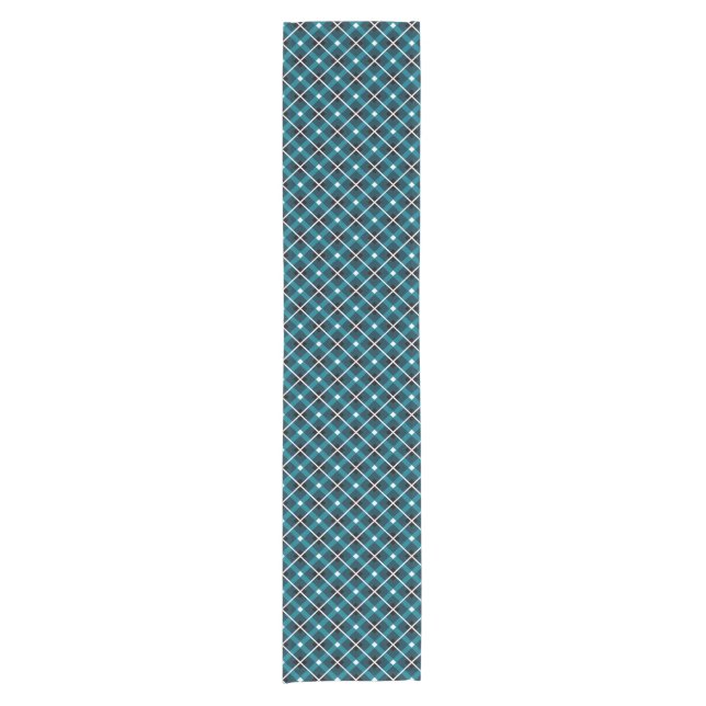 Caminho De Mesa Pequeno Teal & Navy Geometric Grid Pattern (Frente)