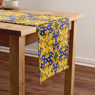 Caminho De Mesa Pequeno Teste padrão azul e amarelo alaranjado do azulejo