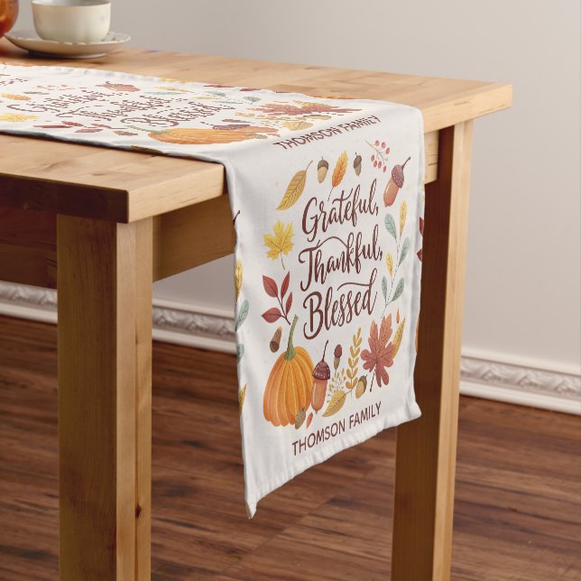 Caminho De Mesa Pequeno Thankful Grateful Blessed Thanksgiving Fall (No Local)