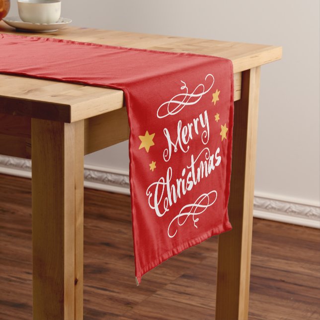 Caminho De Mesa Pequeno Tipografia Feliz de Natal - Branco Vermelho (No Local)
