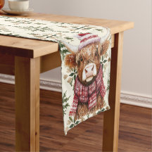Toalha de mesa natalina com vaca das Terras Altas