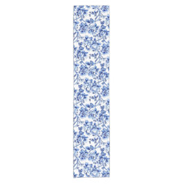 Caminho De Mesa Pequeno Toile de Jouy de Magnolias Azul e Branca