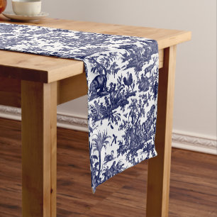 Caminho De Mesa Pequeno Toile de Jouy Quatro Partes do padrão azul mundial