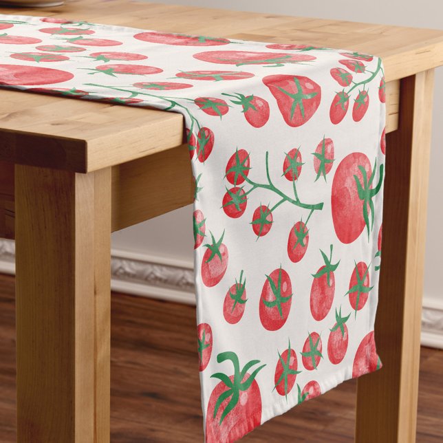 Caminho De Mesa Pequeno Tomato Watercolor Pattern (Modern watercolor tomato pattern Mediterranean summer table runner)