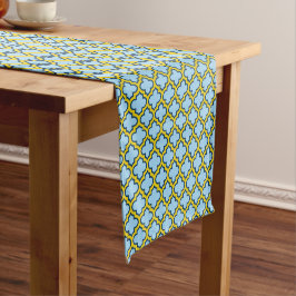 Caminho De Mesa Pequeno Trellis azul e amarela, lete, quatrefoil