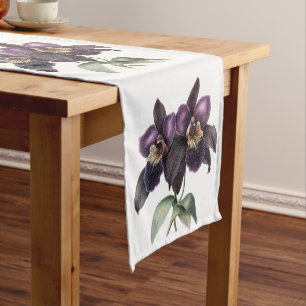 Caminho De Mesa Pequeno Trendy Retro watercolor mauve e orquídeas pretas