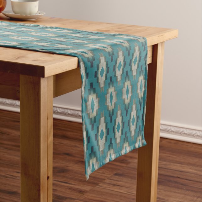 Caminho De Mesa Pequeno Trendy Teal Blue Taupe Brown Beige Cinza Arte Trib (No Local)