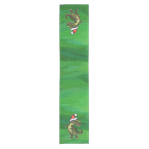Caminho De Mesa Pequeno TRex em Santa Hat em Verde