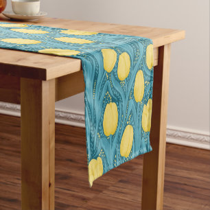 Caminho De Mesa Pequeno Tulipas em azul e amarelo