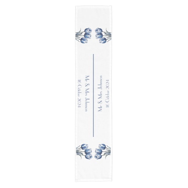 Caminho De Mesa Pequeno Tulipas no Azul Delft (Frente)