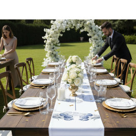 Caminho De Mesa Pequeno Tulipas no Azul Delft