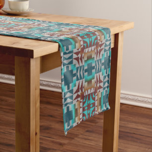 Caminho De Mesa Pequeno Turquesa Azul Teal Azul Escuro Vermelho Marrom Cin