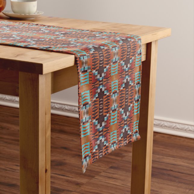 Caminho De Mesa Pequeno Turquesa Blue Rust Orange Red Brown Arte Tribal (No Local)