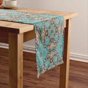 Caminho De Mesa Pequeno Turquesa Verde Marrom Hip Bohemian Bali Art Motif