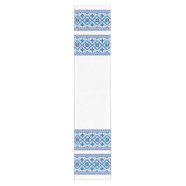 Caminho De Mesa Pequeno Ukrainian traditional vushuvanka folk pattern blue