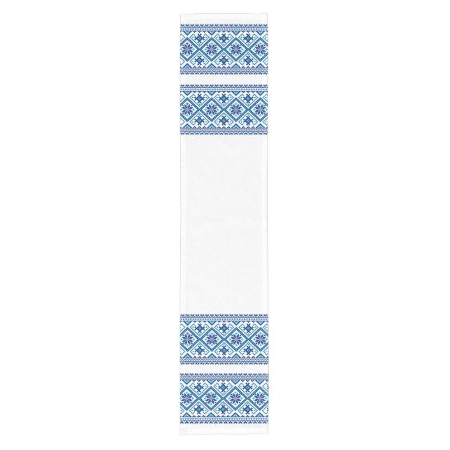 Caminho De Mesa Pequeno Ukrainian traditional vushuvanka folk pattern blue (Frente)