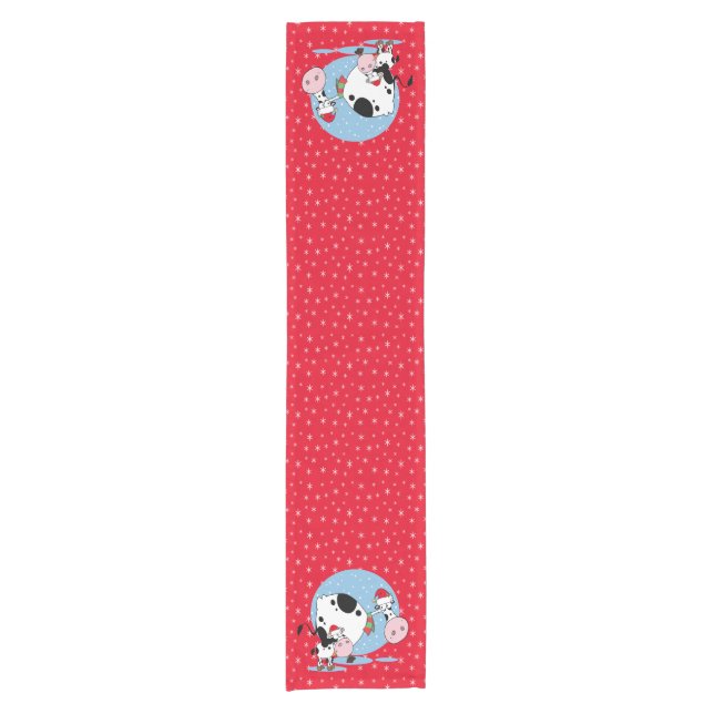 Caminho De Mesa Pequeno Vacas De Natal De Campo Com Chapéus De Papai Noel (Frente)