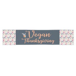 Caminho De Mesa Pequeno Vegan Ação de Graças azul com texto cor de laranja