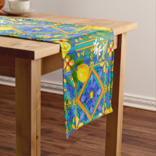 Caminho De Mesa Pequeno Verão, azulejos sicilianos, citrinos, laranjas, m