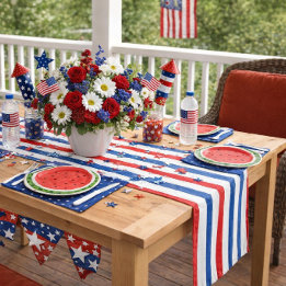 Caminho De Mesa Pequeno Vermelho Branco e Azul Patriótico Festa de 4 de Ju