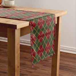 Caminho De Mesa Pequeno Vermelho de Feriado, Verde e Dourado Glitter Geomé