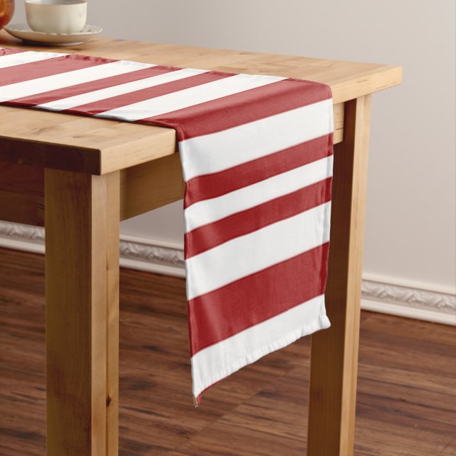 Caminho De Mesa Pequeno Vermelho festivo e listrado branco (No Local)