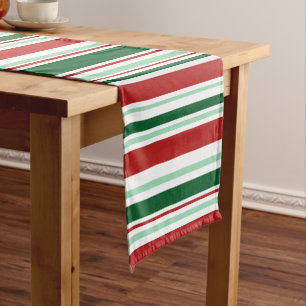 Caminho De Mesa Pequeno Vermelho Natal Moderno, Verde, Bandeiras Brancas