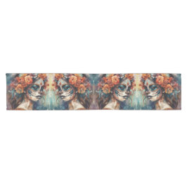 Caminho De Mesa Pequeno Vibrant Watercolor Dia de los Muertos Catrina