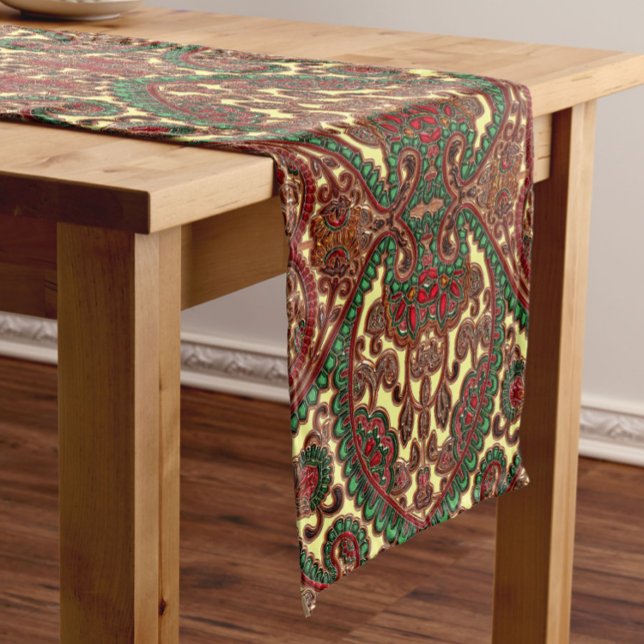 Caminho De Mesa Pequeno Victorian paisley pattern elegant red green gold (Criador carregado)