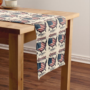 Caminho De Mesa Pequeno Vintage American Flag USA Map Distância Art