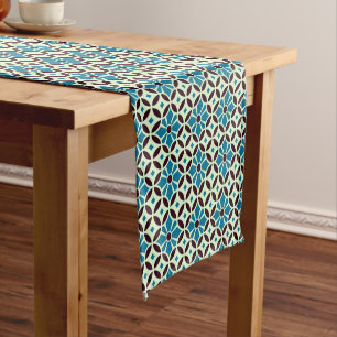 Caminho De Mesa Pequeno Vintage Blue Brown Barcelona Azulejo Geométrico