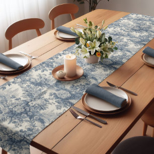 Caminho De Mesa Pequeno Vintage chic Blue toile de jouy monograma