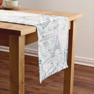 Caminho De Mesa Pequeno Vintage French Romance Collage Blue ID226