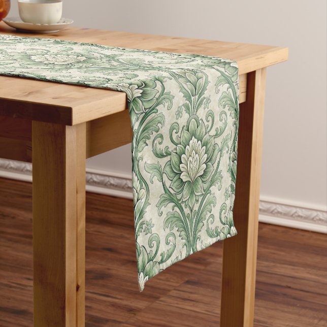 Caminho De Mesa Pequeno Vintage green botanical pattern (No Local)
