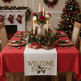 Caminho De Mesa Pequeno Welcome holly christmas guest 