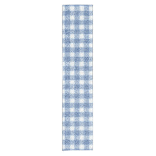 Caminho De Mesa Pequeno Xadrez Azul e Branco Clássico