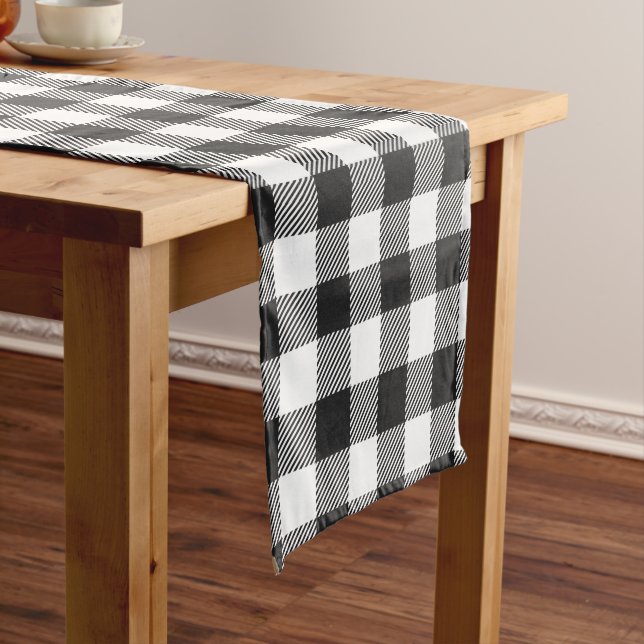 Caminho De Mesa Pequeno Xadrez Black White Gingham Rustic (No Local)