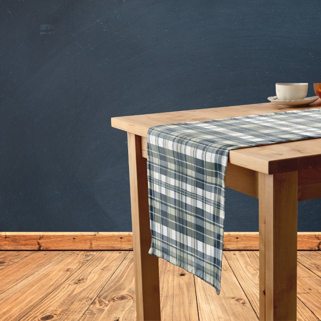 Caminho De Mesa Pequeno Xadrez branca verde Denim Blue Sage (Criador carregado)