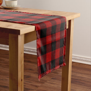 Caminho De Mesa Pequeno Xadrez de búfalos preto e vermelho