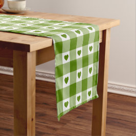 Caminho De Mesa Pequeno Xadrez de Coração Verde Abacate Cor Retro Gingham