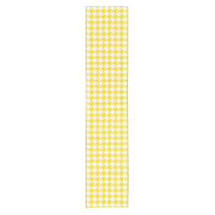 Caminho De Mesa Pequeno Xadrez de Dente de Cão Amarelo e Branco