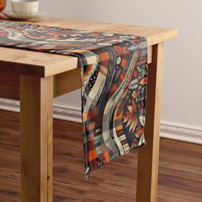 Caminho De Mesa Pequeno Xadrez de outono deixa laranja preto (No Local)