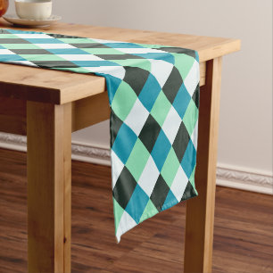 Caminho De Mesa Pequeno Xadrez de Turquesa Azul Aqua Azul Branco do Carvã