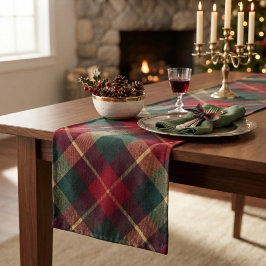 Caminho De Mesa Pequeno Xadrez Escocês Tradicional Vermelho e Verde Tartan